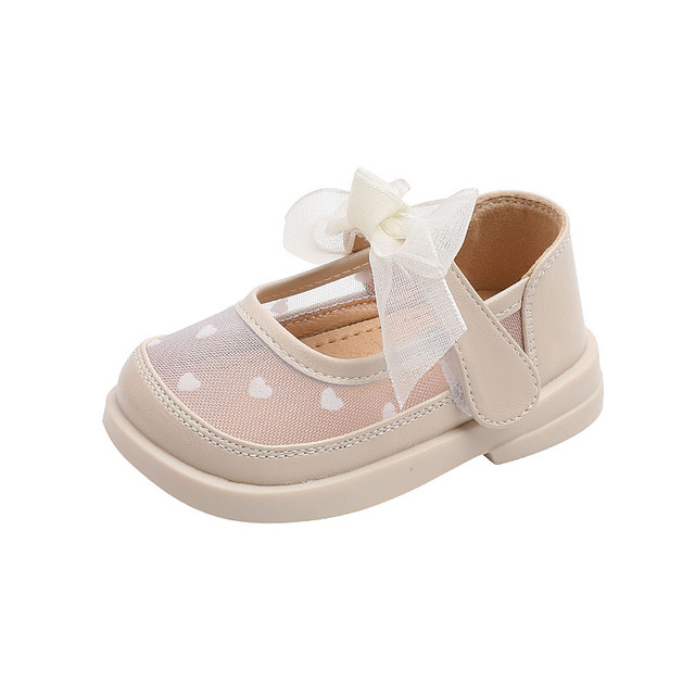 Spring Summer Girls Leather Shoes Cute Bow Fashion Breathable Mesh Baby Girl Shoes First Walkers Pink White