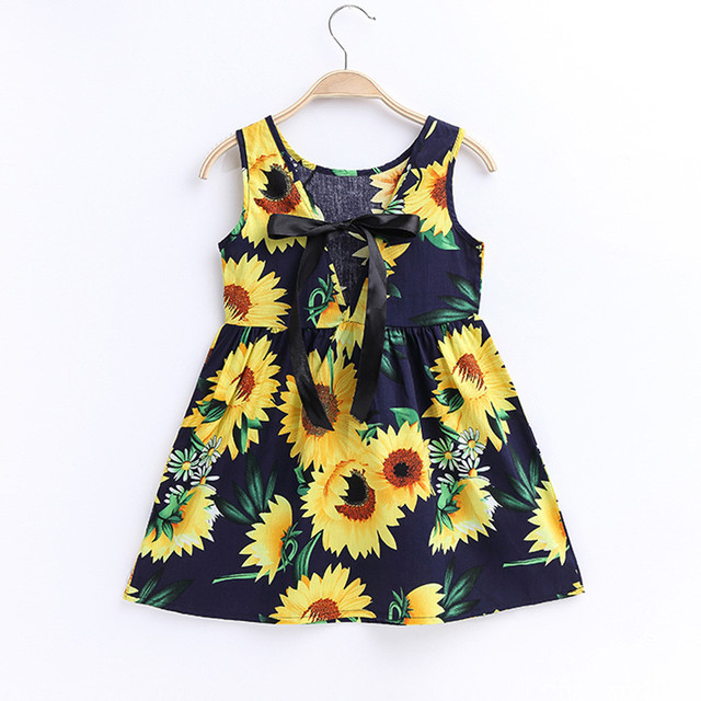 Children Kids Girl Elegant Dress Sleeveless Cute Sundress Print Back Bowknot Skirt Toddler Baby Summer Princess Dresses Clothes