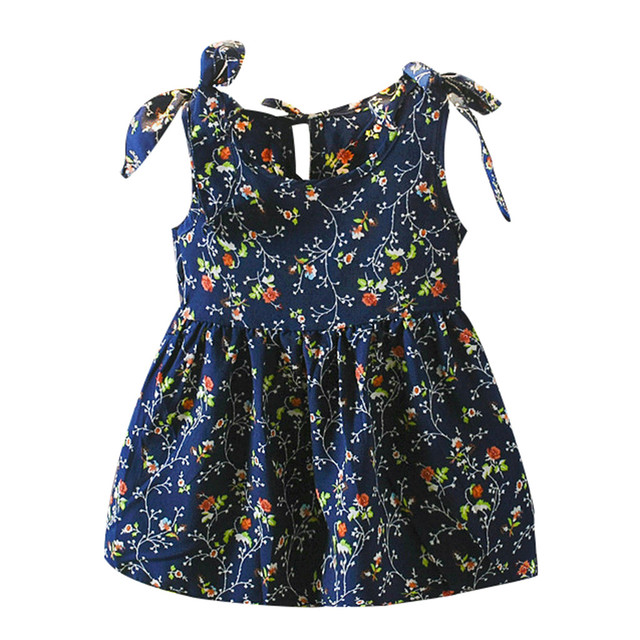 2022 New Summer Baby Toddler Kids Girls Sleeveless Ribbons Bow Floral Dress Princess Dresses Girls Clothes Kids Casual Dresses