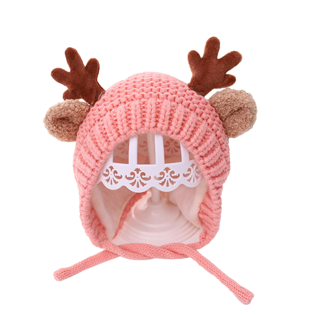 Cute Deer Elk Antlers Baby Hat Winter Warm Plush Knitted Ear Warmer Children Hat Bonnet Boys Girls Beanie Hat Christmas Hats