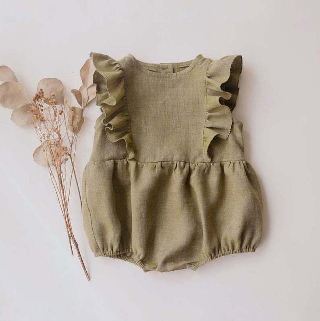 Summer Newborn Infant Baby Girls Romper Cotton Linen Ruffles Sleeveless Infant Playsuit Jumpsuit Overalls onabiece Baby Clothes