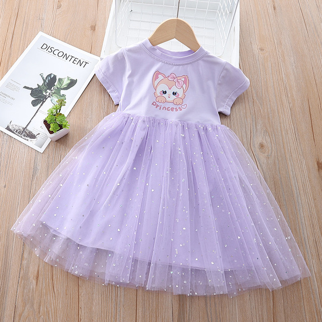 Summer Kids Dresses For Girls Frozen Elsa Lace Mesh Short Sleeve Beautiful Princess Dress Korean Toddler Children Dresses Vestidos