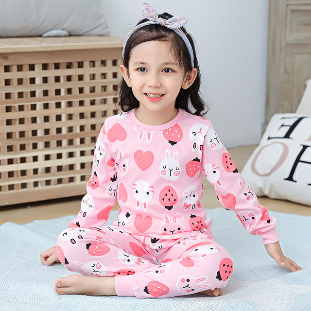 Easter Pyjamas Kids Pajamas Girl Sleepwear Set Cotton Rabbit Top+Pants Pijama Outfit Long Sleeve 2pc Pink Children Night Clothes