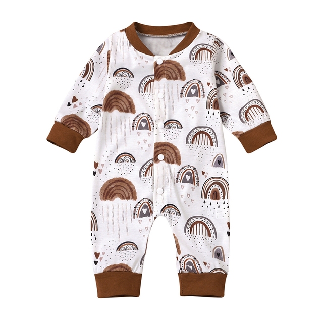 Etosale Newborn Baby Girl Boy Romper Clothes Rainbow Pattern Print Long Sleeve Jumpsuit Outfit One Piece Cotton Clothes