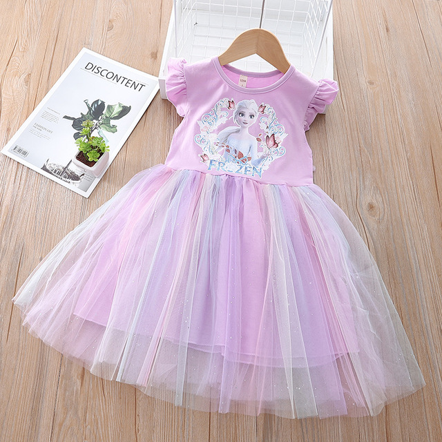 Summer Children's Clothing Frozen Lace Elsa 2 Princess Dresses Birthday Outfits Korean Cute Baby Girls Party Clothes