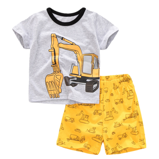 Fashion Clothing Summer Boys Sets Kids Printing T-shirts Cotton Shorts Suits Children Animal Tops Elastic Waist Pants Suit 2-7Y