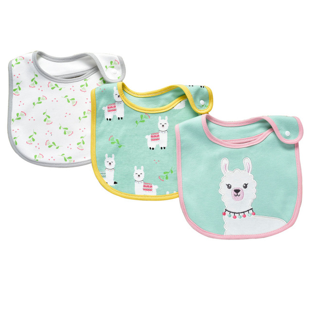 3pcs set cotton cartoon baby bib baby bib print bib snap button saliva towel