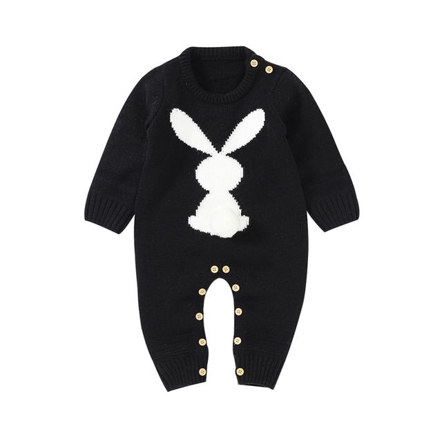 0-24M Newborn Cute Knitted Bunny Tail Patchwork Romper for Baby Boys Girls Weave Long Sleeve Jumpsuit Outfits Clothes