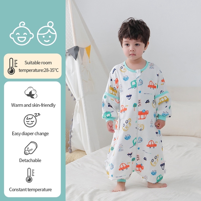 Cartoon Baby Sleeping Bag Kids Pajamas Double Gauze Pure Cotton Long Sleeve Children Zip Sleeping Bag Spring Summer for 1-5Y