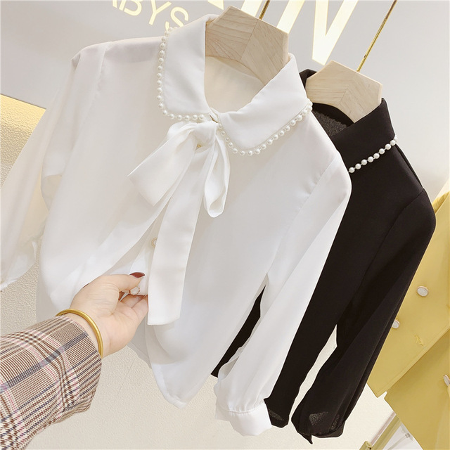 Girls Fashion Chiffon Blouse Long Sleeve Shirt Autumn Spring Tops Kids Clothes Solid Shirt For Kids Girl Casual Clothing3-7y