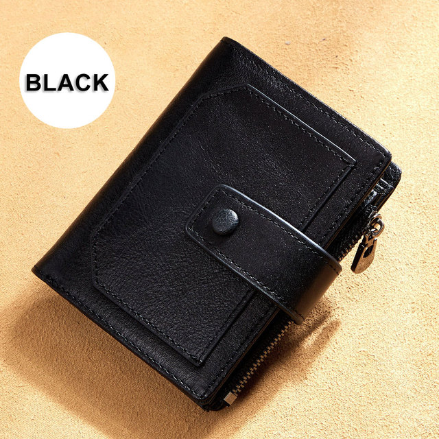 Vintage Men's Genuine Leather Wallet RFID Blocking Trifold Short Multifunction Money Clip Large Capacity Zipper Coin Purse