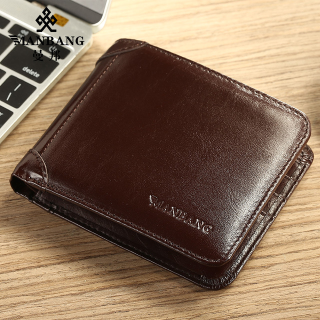 【Real Cowhide Leather】Manbang Brand Hot Sale Men Wallet Luxury Original Short Tri-fold First Layer Cowhide Business Wallet H