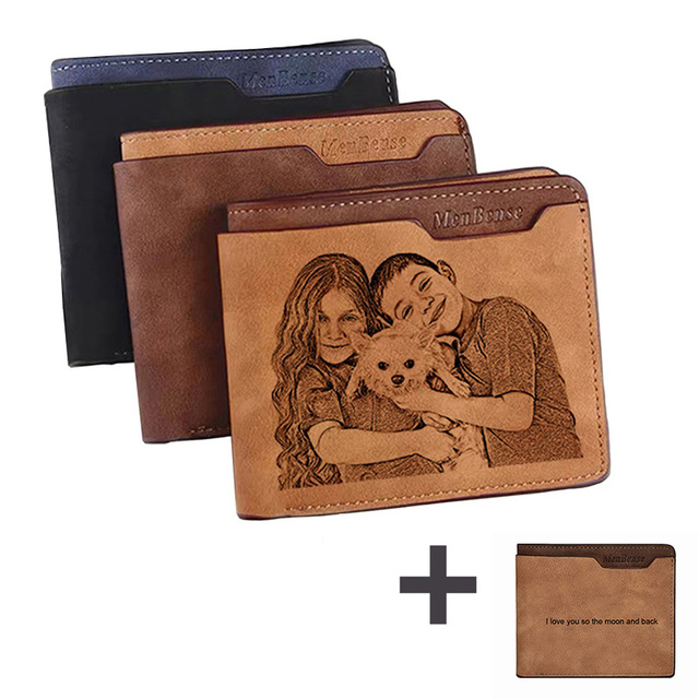 Men's Short Multifunction PU Leather DIY Engraving Personalized Photo Text Wallet Carving Photo Wallet Father's Day Gift for Men