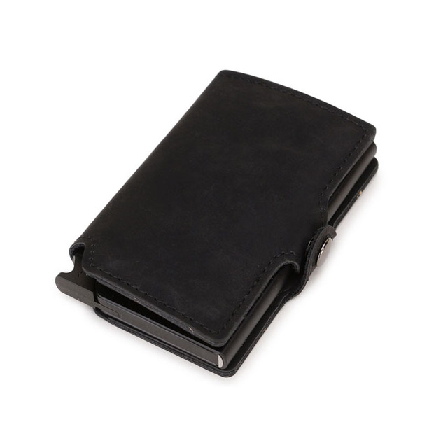 Dual RFID Aluminum Card Holder For Men Vegan Leather Card Wallet Card Holder With Automatic Pop Up