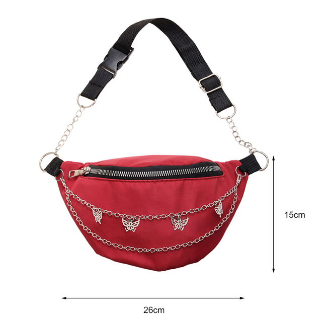 Waist Bags Women Solid Color Chain Fanny Pack Belt Bag Female Chest Phone Pouch Women Leisure Reusable Nylon Passenger Bag