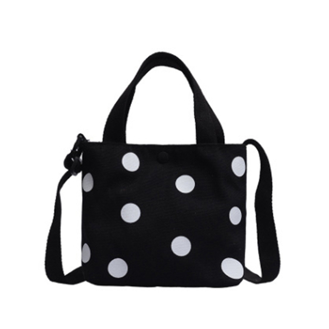 Fashion Vintage Women Canvas Handbags New Arrival Female Casual Polka Dot Zipper Simple Shoulder Bags