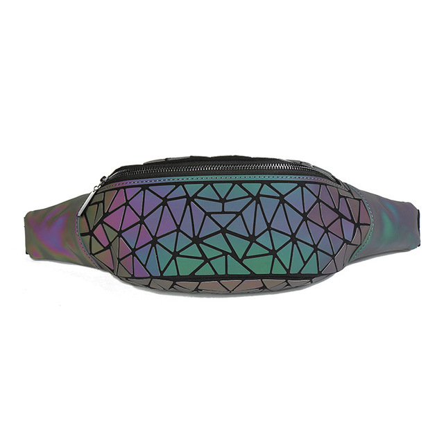 Women's Luminous Leather Waist Bag, Brand Handbag with Strap, Geometric Chest Bag, Fashionable