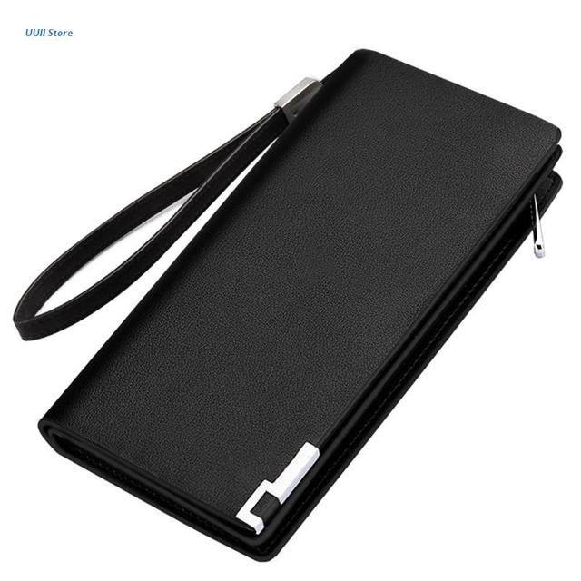 Men Wallet Vintage PU Leather Long Wallet Bifold Business Coin Pocket With Zipper