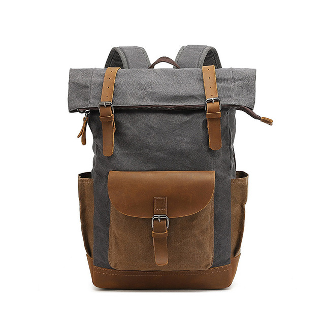 Classic Canvas Backpack For Men Canvas Leather Backpack For Hiking Travel School Backpack