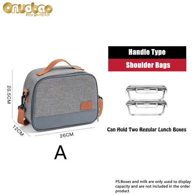 Thermal lunch bag for men and women gray Oxford cloth aluminum foil insulation multi-size shoulder bag waterproof camping bag