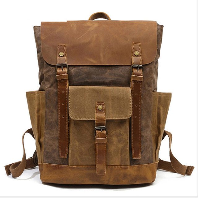 Men's Waterproof Leather Backpack Laptop Backpack Vintage Style Large Capacity Travel School Military Backpack