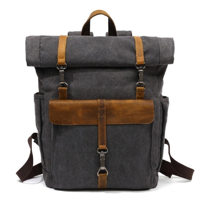 Vintage Canvas Leather Backpack Laptop Backpack Teenage Travel Backpack Student Computer Bag