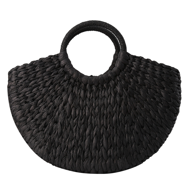 Women's handbag elegant rattan wicker straw woven half round bag large capacity casual travel bags