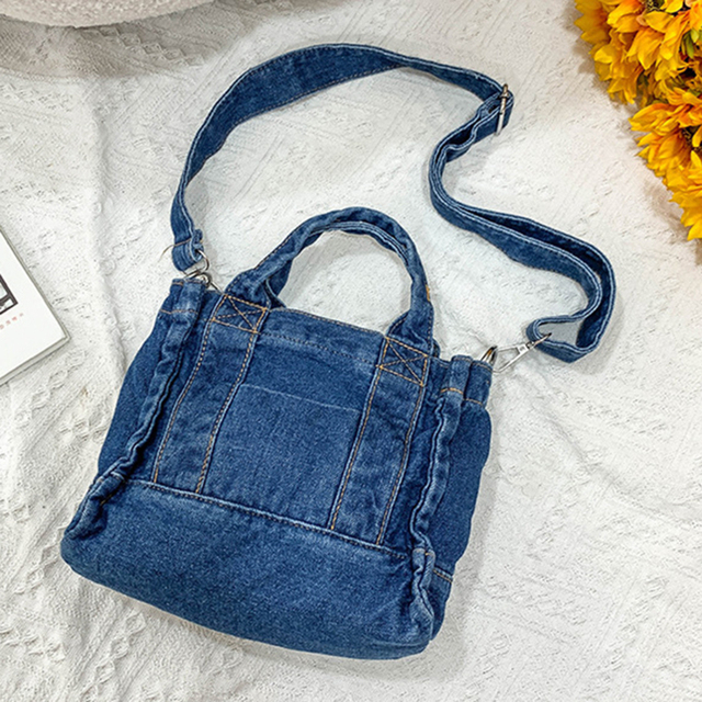 Canvas Cloth Women Small Shoulder Bag Girl Blue Canvas Small Canvas Handbag Casual Tote Detachable Strap Lady Zipper Purse 2022