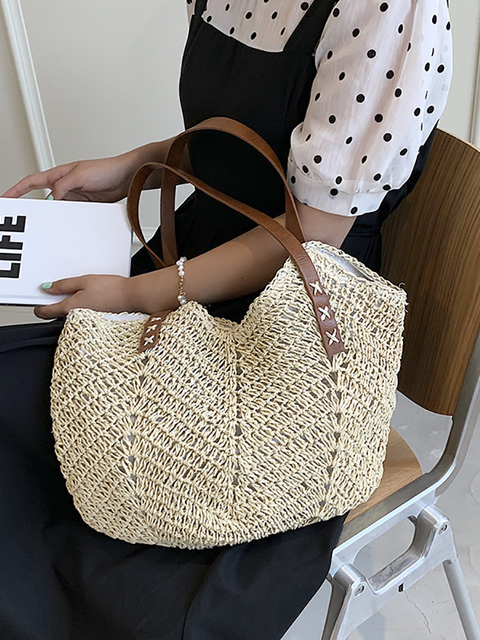 Straw Shopper Summer Bag Casual Large Capacity Hollow Woven Women Beach Ladies Tote Handbags High Design Fashion Travel Shoulder Bag