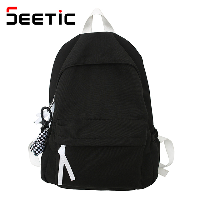 SEETIC 2022 New Nylon Women Backpack Solid Color School Bag Fashion Waterproof Backpack Female Student Anti-theft Backpack Women