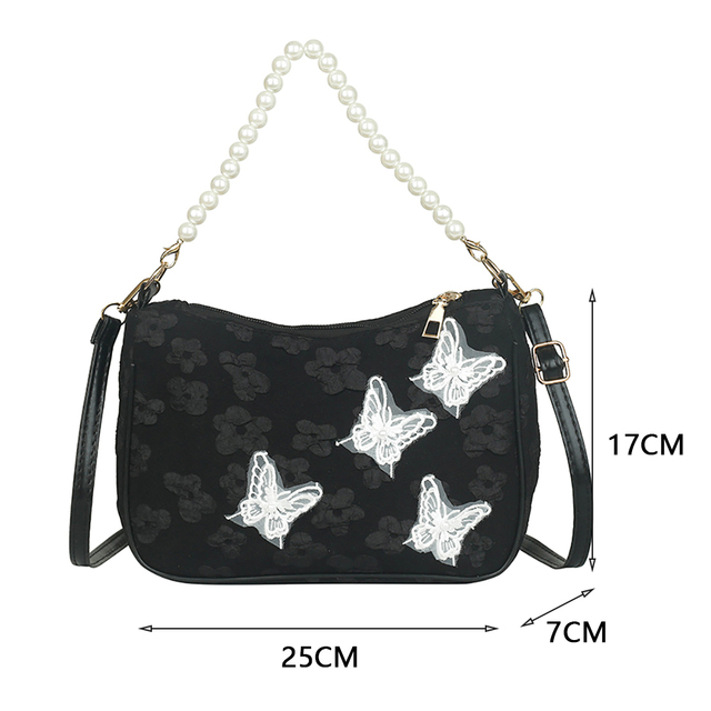 Summer Vintage Small Butterfly Printed Women Handbags Pearl Chain Handbags Elegant Women's Armpit Handbags Luxury Bags