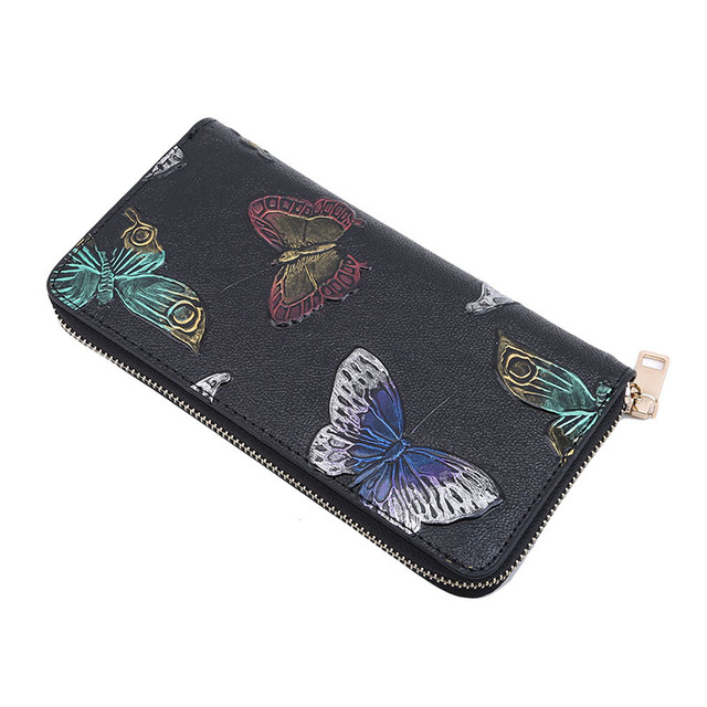 Women Long Wallet Leather Retro 3D Embossing Rose Dragonfly Clutch Butterfly Bag Women Large Capacity Zipper Luxury Hangbags