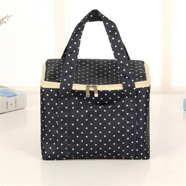 Hot Lunch Bag Insulated Cold Dot Print Picnic Tote Bag Thermal Portable Lunch Box Meal Bento Pouch Lunch Container Food Storage Bag