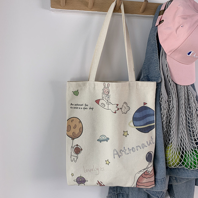 Bfuming Cute Canvas Zipper Shopping Bag Large Capacity Tote Bag For Girls Fashion Shoulder Bag