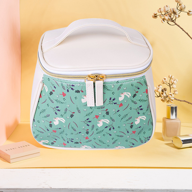 Korean PU leather printing cosmetic bag fashion printing portable female cosmetic large capacity trend retro casual cosmetic bag