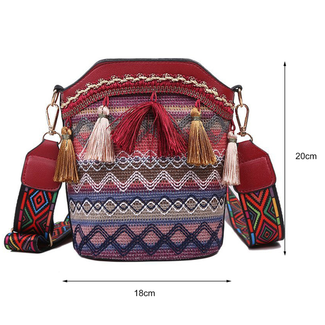 Bohemian Braid Bucket Crossbody Bag with Tassel Fringed Purse Tote Wide Crossbody Shoulder Bag Luxury Strap Designer Handbags