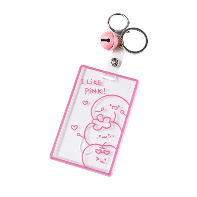 X7YA 1pc Transparent Acrylic Business Card Holder For Staff Staff With Keyring Bell Cartoon Pattern Pass Card Cover Bus Cards