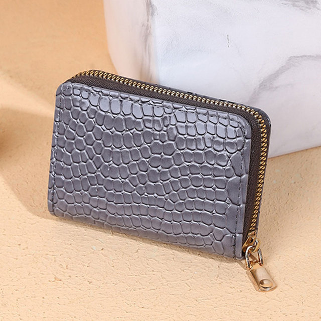 Solid Crocodile Pattern Women Card Holder PU Leather Credit Card Holder Zipper Business Card Pocket Unisex Travel Wallet