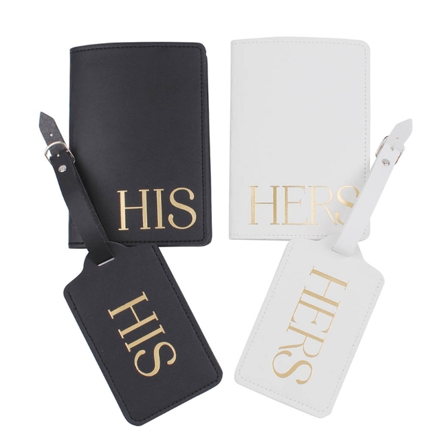 4pcs Mr and Mrs Wedding Luggage Tags Passport Covers Embroidery for Wedding Coupe