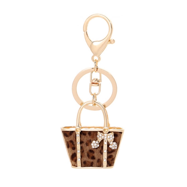 1pc Cute Leopard Grain Keychain Bag Small Pendant Aluminum Alloy Keychain With Bag Modeling Handbag Purse Ornaments Decoration