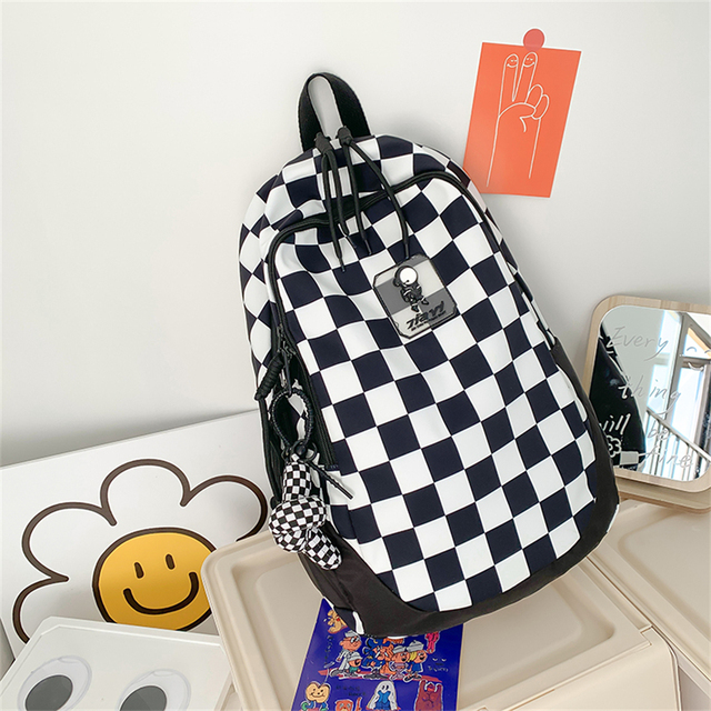 Fashion Plaid Women Backpack Purses Casual Nylon Backpack Student Book School Bags For Girls New High Capacity Travel Bag