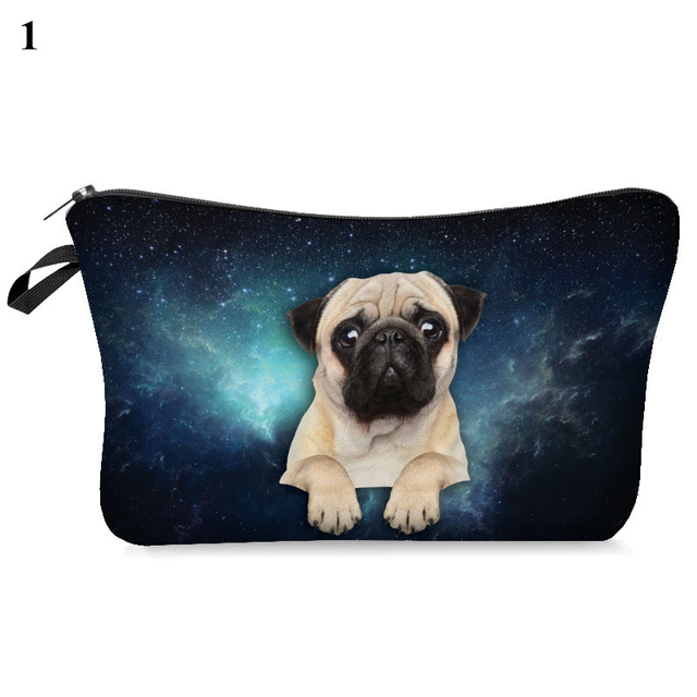 3D Pug Dog Printed Cosmetic Bags Dogs Cute Pattern for Makeup Bag Organizer Necessities Women Travel Woman Small Handbag