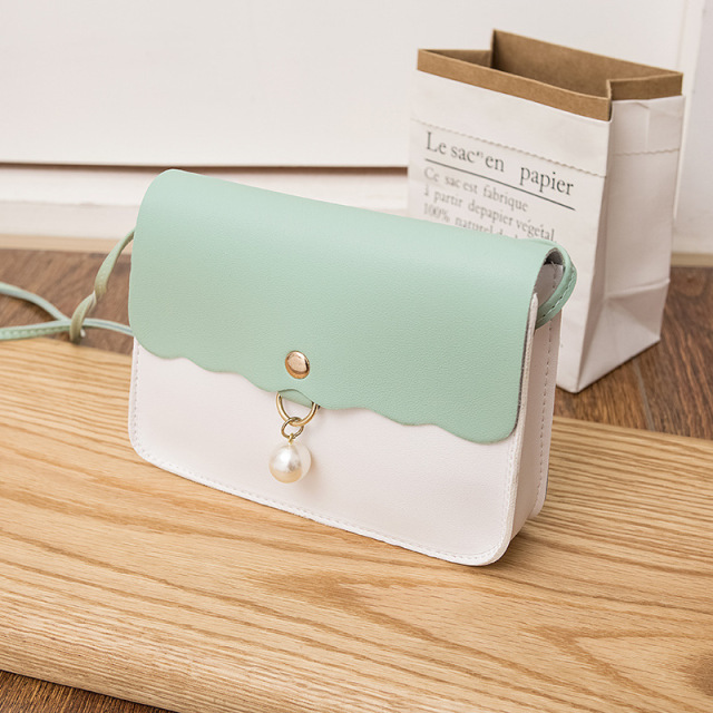 Fashion Simply PU Leather Crossbody Bag For Women Solid Color Shoulder Messenger Bag Lady Pendant Pearl Travel Small Handbag