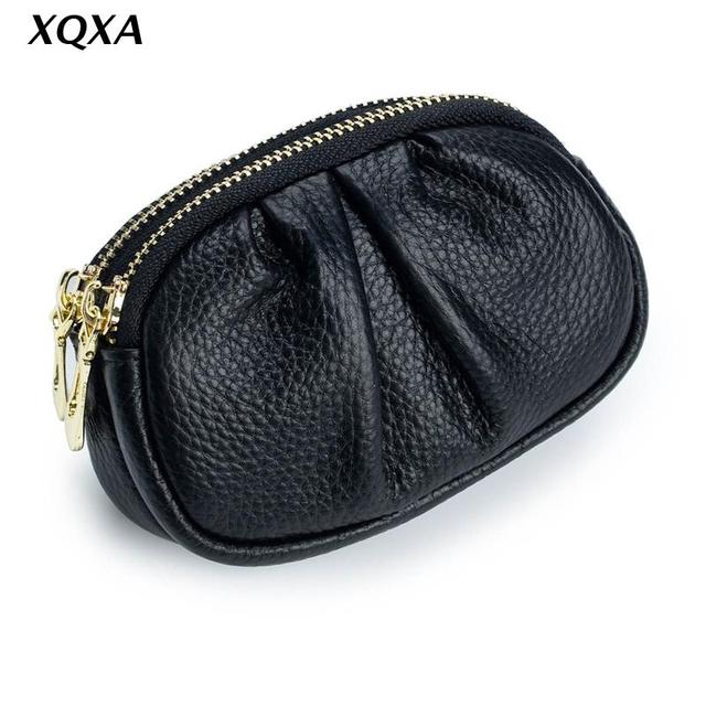 X7YA Women's Leather Wallet Double Zipper Pocket Earphone Credit Card Holder Lady Wallet