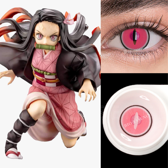 Bio-essence 1 Pair Cosplay Color Contact Lenses Nezuko Cosplay Anime Eye Contacts Pink Lenses Demon Slayer Cosplay Lenses