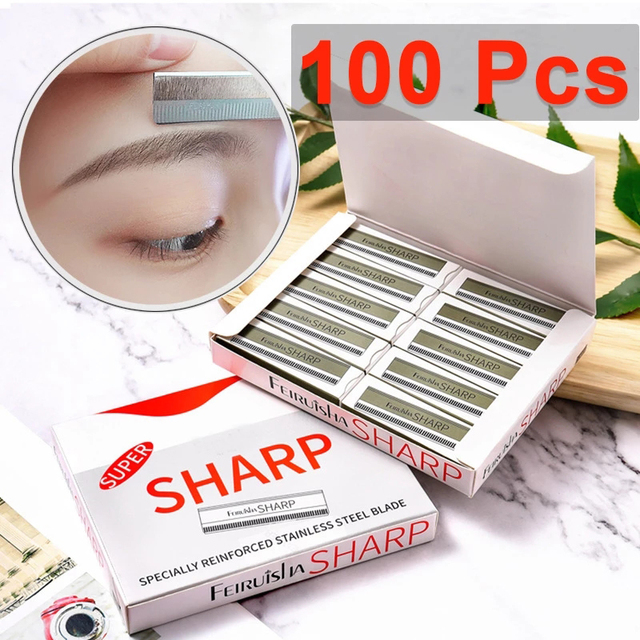 100pcs/1pack Eyebrow Trimmer Razor Blade Stainless Steel Microblading Eyebrow Knife For Permanent Makeup Eyebrow Tattoo Beauty Tool