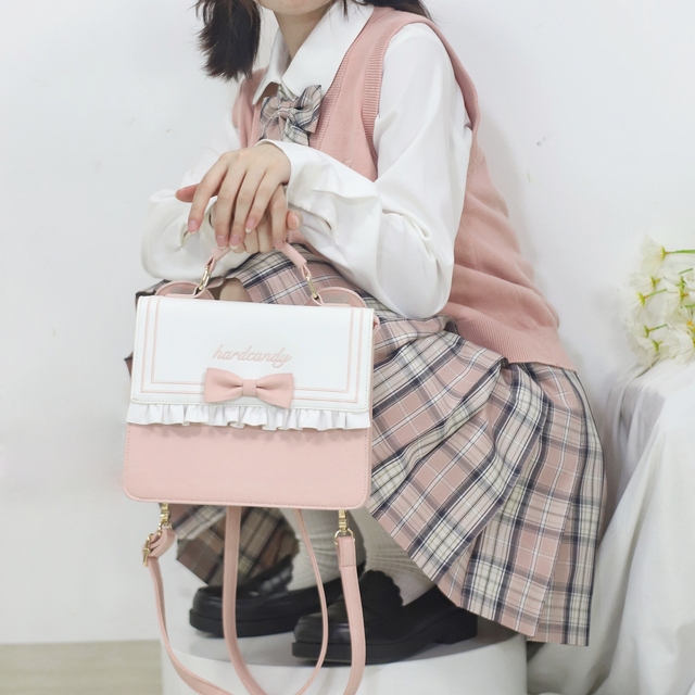 Xiuya Cute Lolita Bag Female Japanese Harajuku Bowknot Crossbody Shoulder Bag Kawaii Girls Backpack Bags for Women 3 Purpose