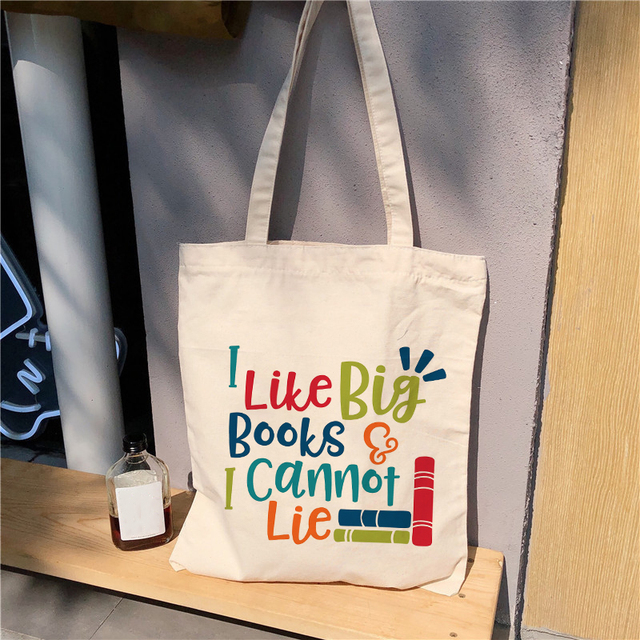 Love Big Books - Natural Canvas Tote Bag, Student Logo, Fashion Gift, Street Style Handbag, Shoulder Bag, Large Capacity