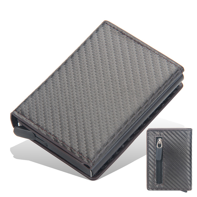 RFID Men's Carbon Fiber Mini Wallet Magnetic Button Smart Wallet Zipper Coin Purse Aluminum Alloy Slim Anti-theft Wallet for Men