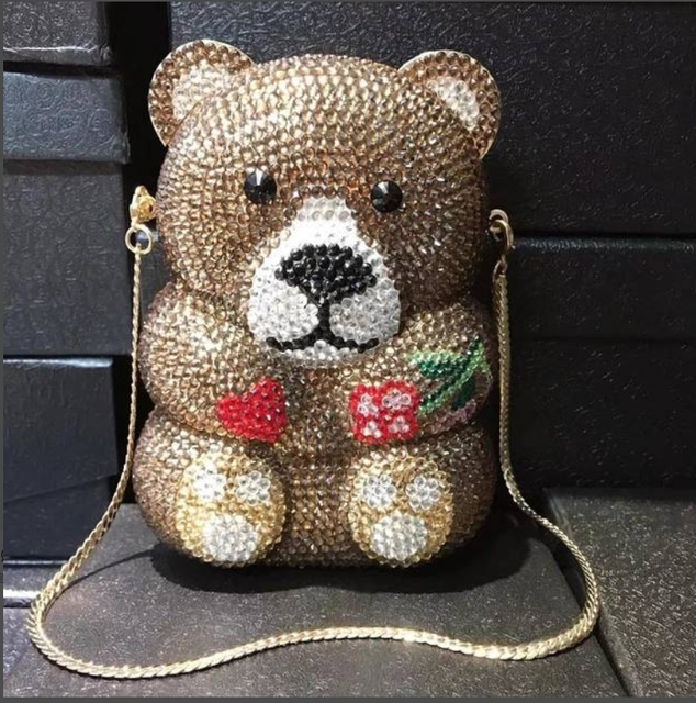 Women's Perforated Bear Handbag,Bear Perforated Crystal Handbag,Cocktail Purse,Shoulder Bag,Gifts